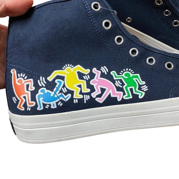 H&M Keith Haring Shoes Size 44 US 10.5 Navy Canvas High Top Sneakers - Picture 3 of 12